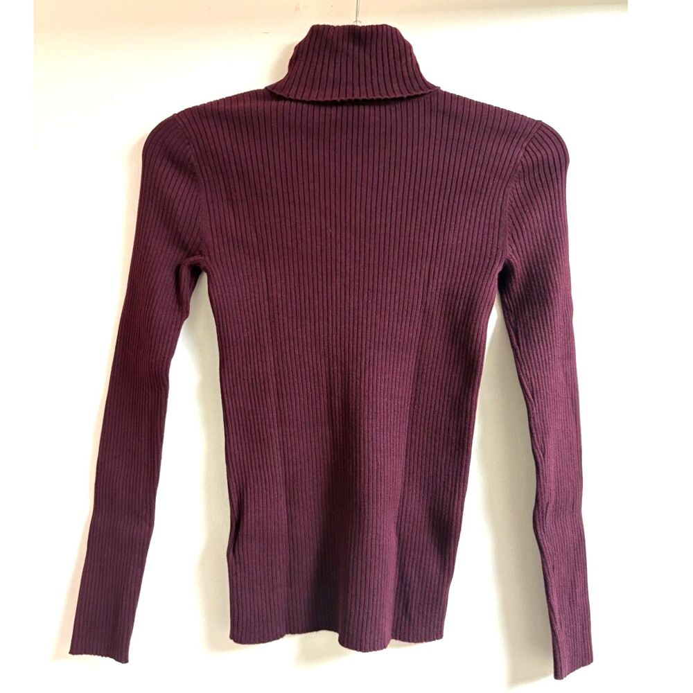 Lauren Ralph Lauren Turtleneck Sweater Burgundy Cotton Modal Nylon Ribbed Top XS - Picture 4 of 8